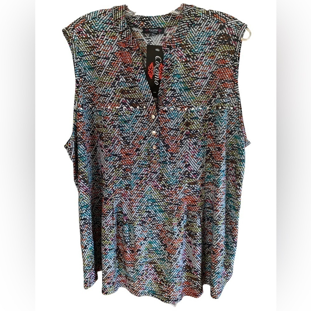 COCOMO 3X Plus size multicolored sleeveless women’s Blouse top shirt - Picture 2 of 13